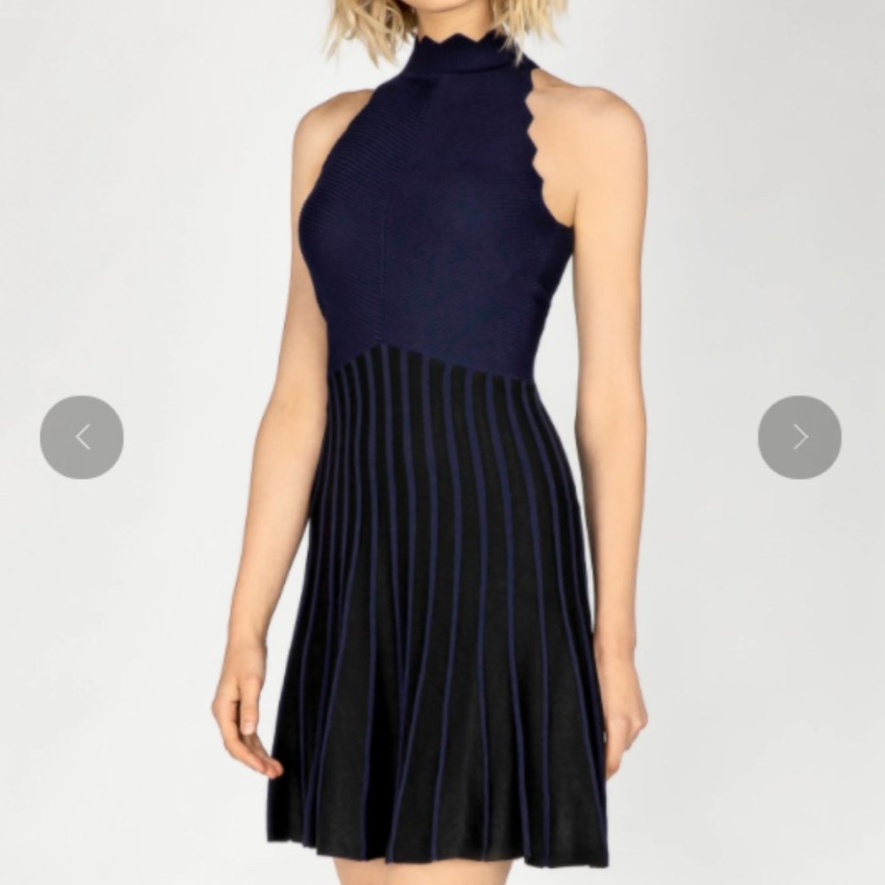 Adelyn Rae Navy and Black Sleeveless Pleated Fit-and-Flare Dress